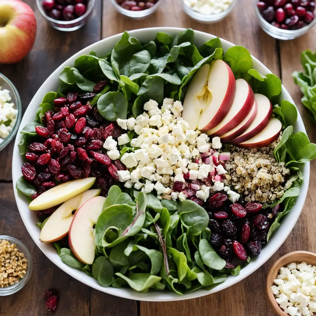 Enjoy a vibrant Fresh Fall Salad with Cranberry Vinaigrette, featuring crisp greens, seasonal fruits, and a tangy dressing—perfect for fall meals!