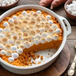 This Sweet Potato Casserole with Marshmallows is creamy, sweet, and topped with gooey marshmallows—a perfect, easy fall dessert!