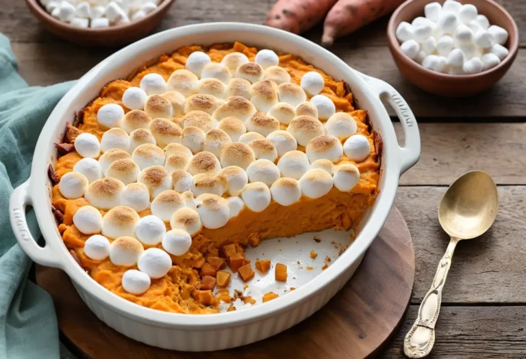 This Sweet Potato Casserole with Marshmallows is creamy, sweet, and topped with gooey marshmallows—a perfect, easy fall dessert!