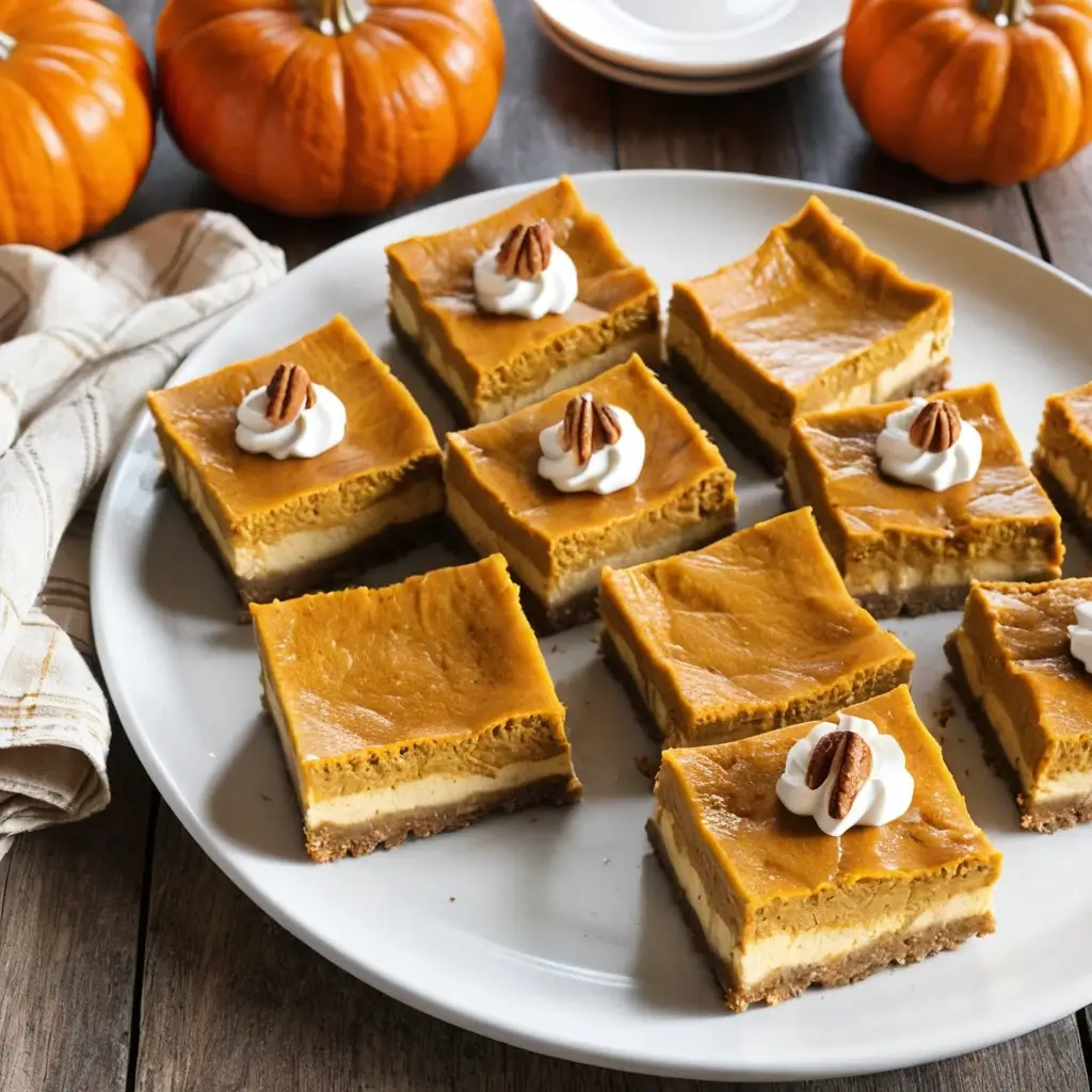 Creamy pumpkin cheesecake bars with a spiced gingersnap crust – an easy, delicious Thanksgiving dessert everyone will love!