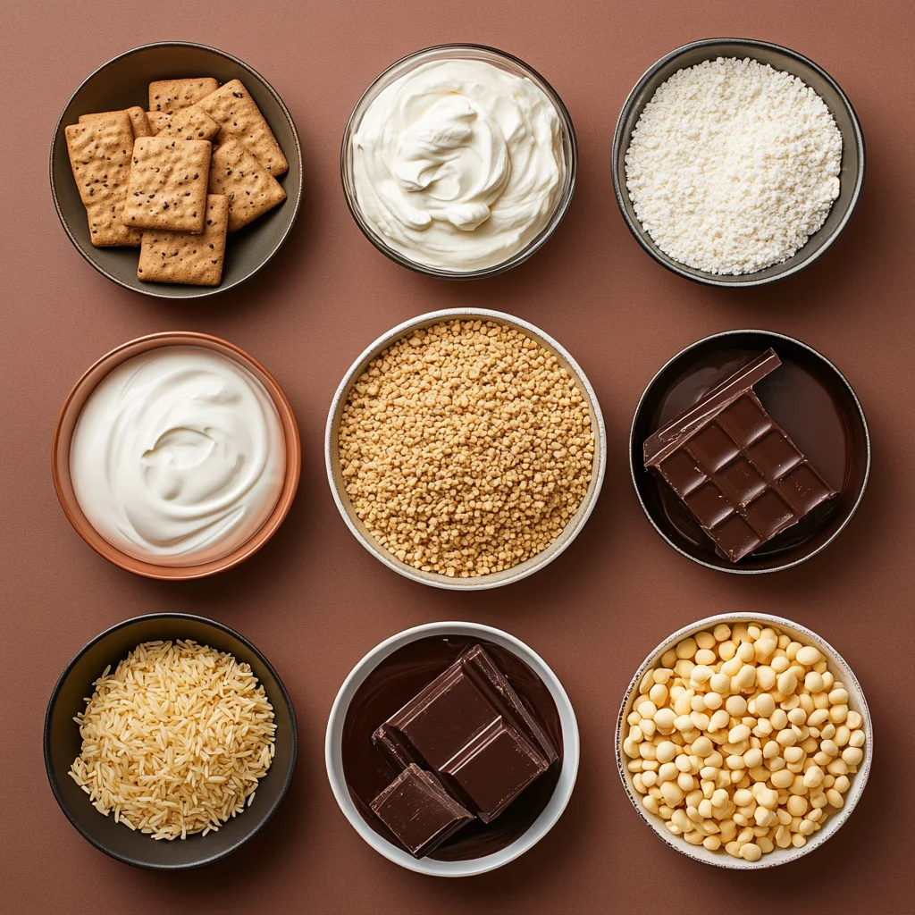 Krunchoco Cake ingredients laid out on table
