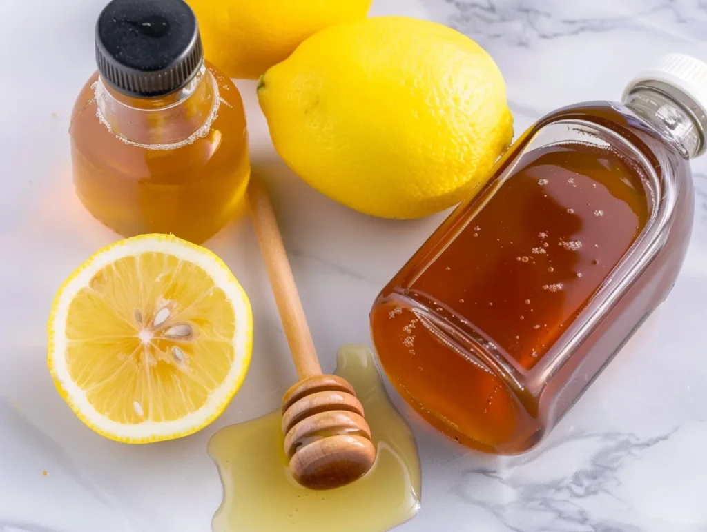 Natural Mounjaro drink ingredients on marble background