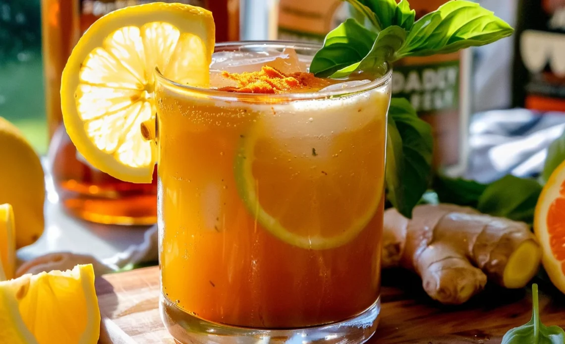 Natural Mounjaro drink recipe with lemon, ginger, and apple cider vinegar