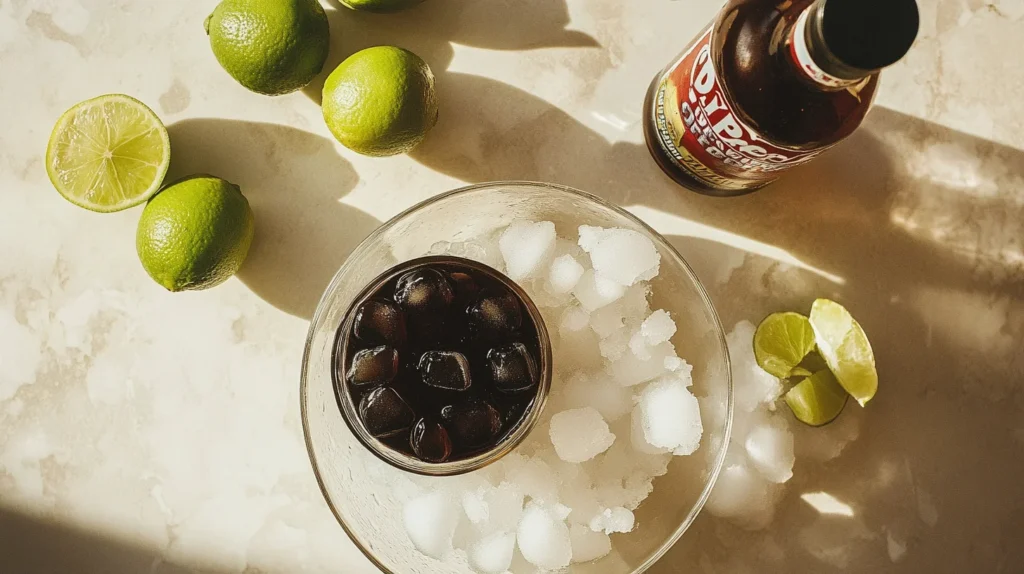 Ingredients for Sonic Dirty Dr Pepper mocktail