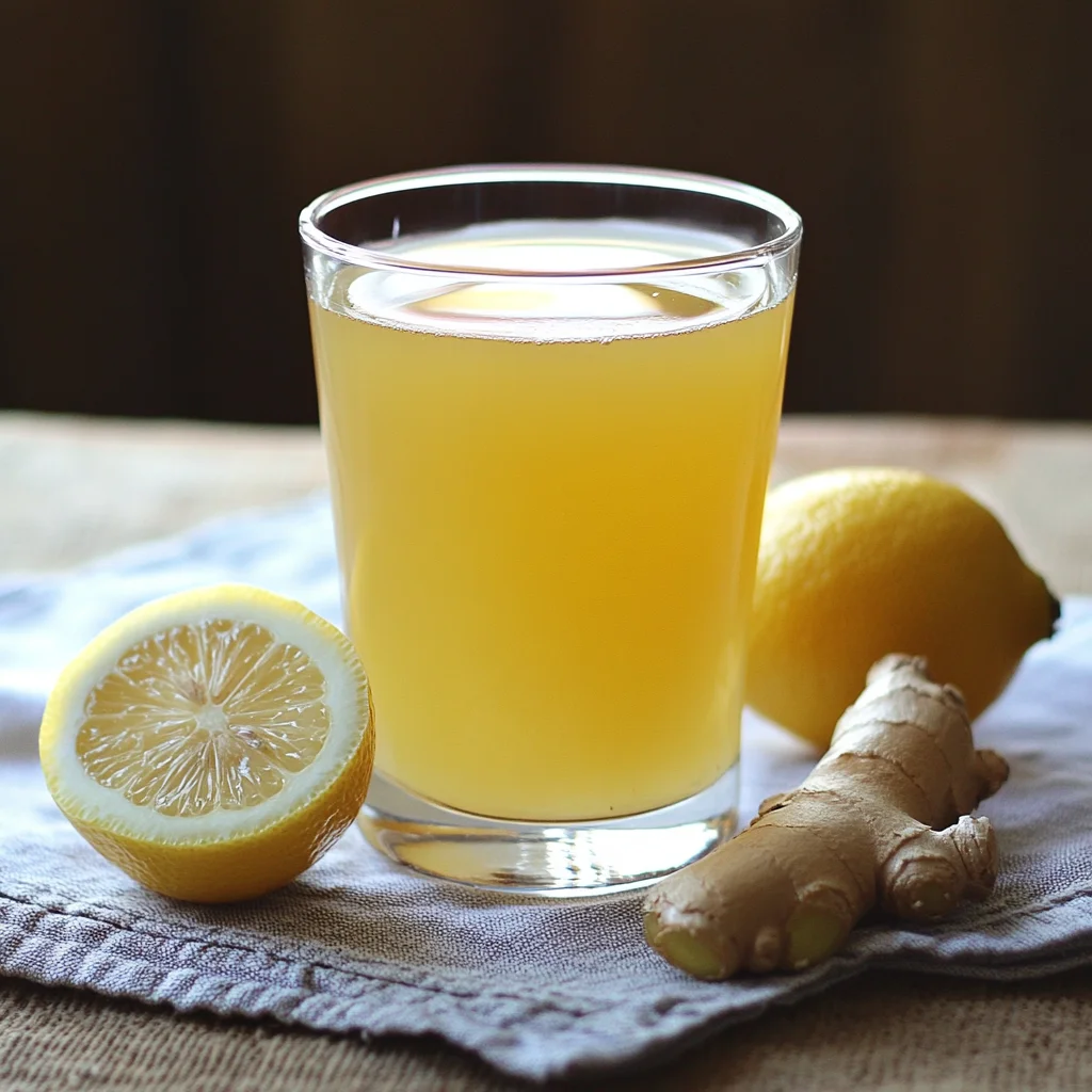 Natural Mounjaro drink with lemon and fresh ginger on a cloth napkin