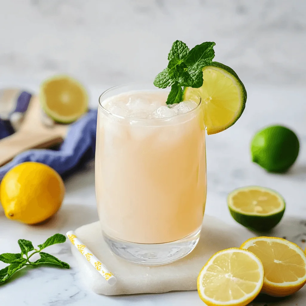 Glass of natural Ozempic drink with lemon, lime, and mint garnish on a marble surface