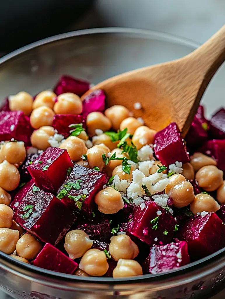 Ingredients for Chickpea Beet Feta Salad laid out on a counter