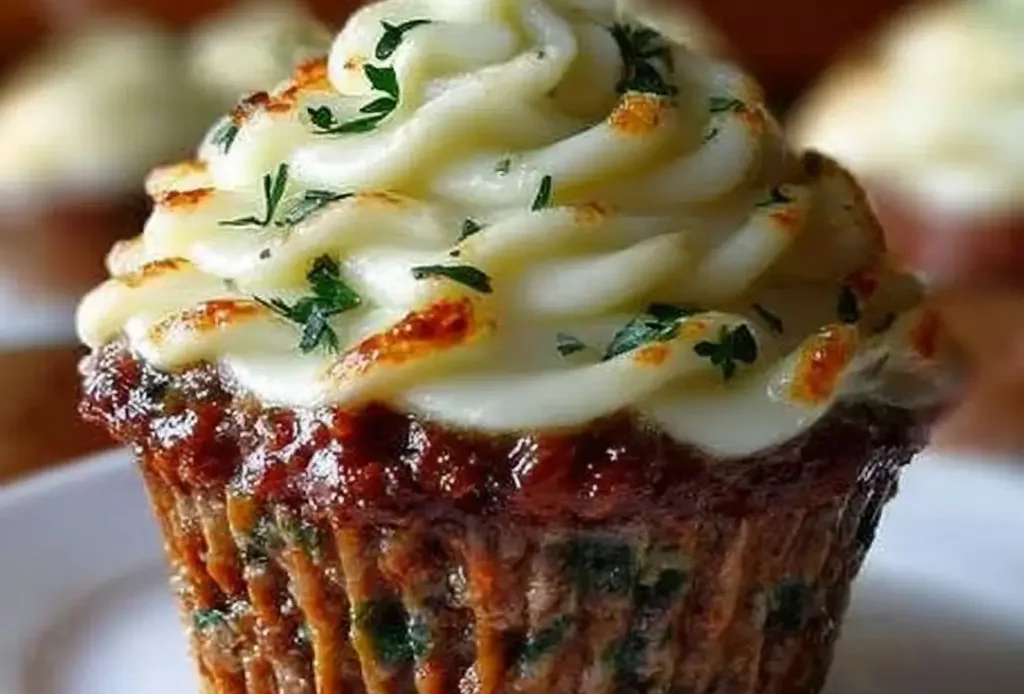 Meatloaf Cupcakes with Whipped Potato Topping