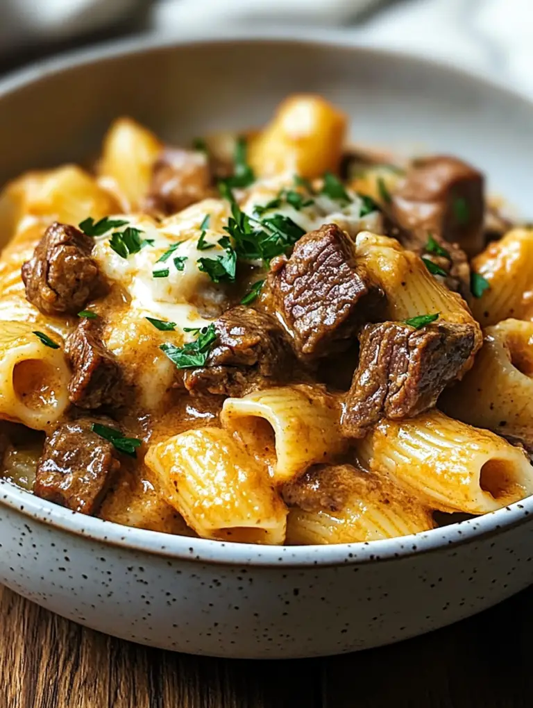 Creamy paprika steak shells served