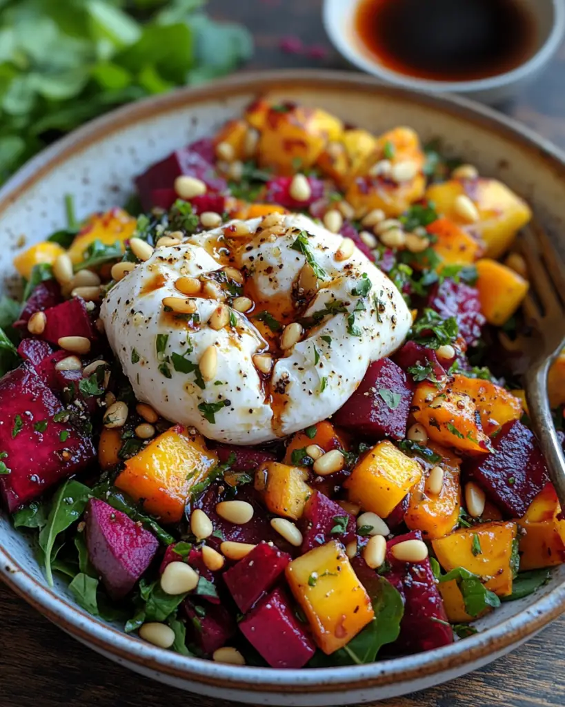 Beet and Burrata Salad with Pine Nuts and Balsamic
