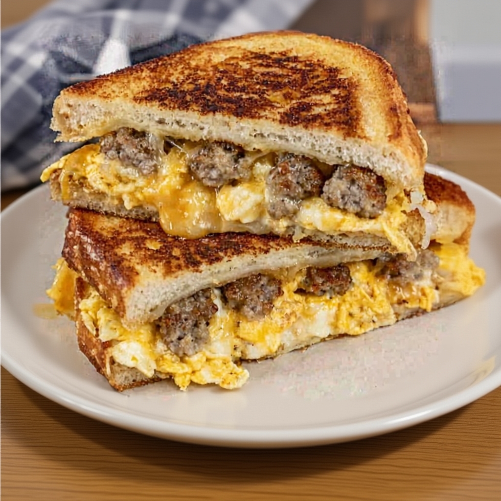 A variety of breakfast grilled cheese sandwiches with different ingredients