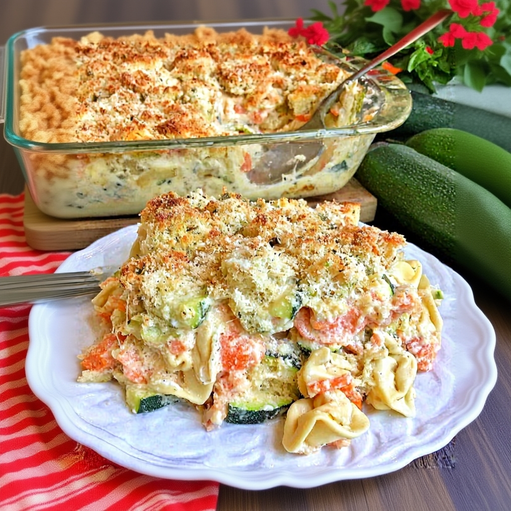 A single serving of the casserole on a plate, showing the creamy interior