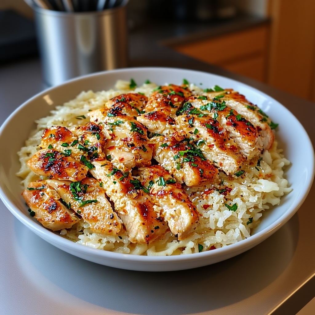 Cooked Chicken Scampi in a skillet
