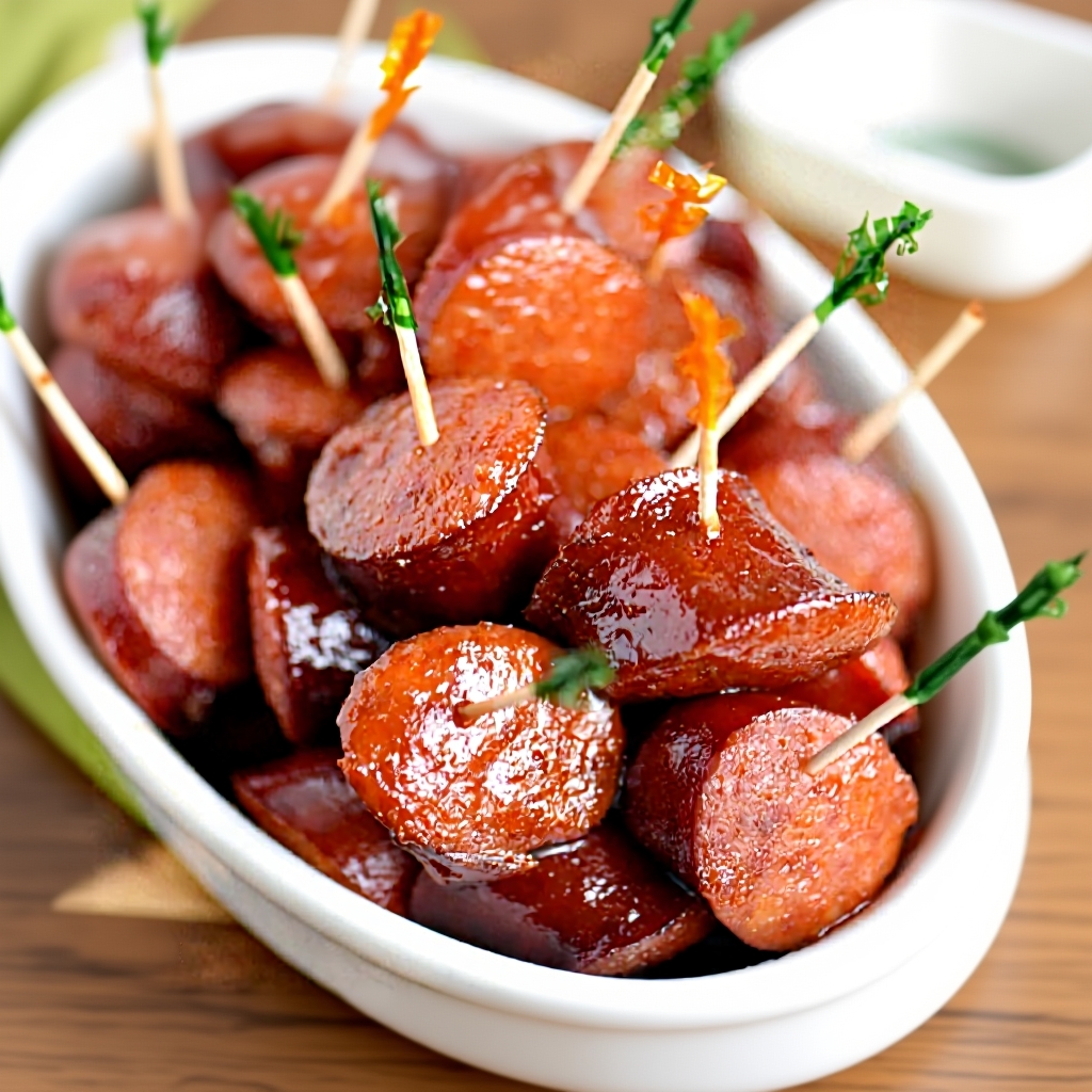 Final presentation of Crockpot Kielbasa Bites served