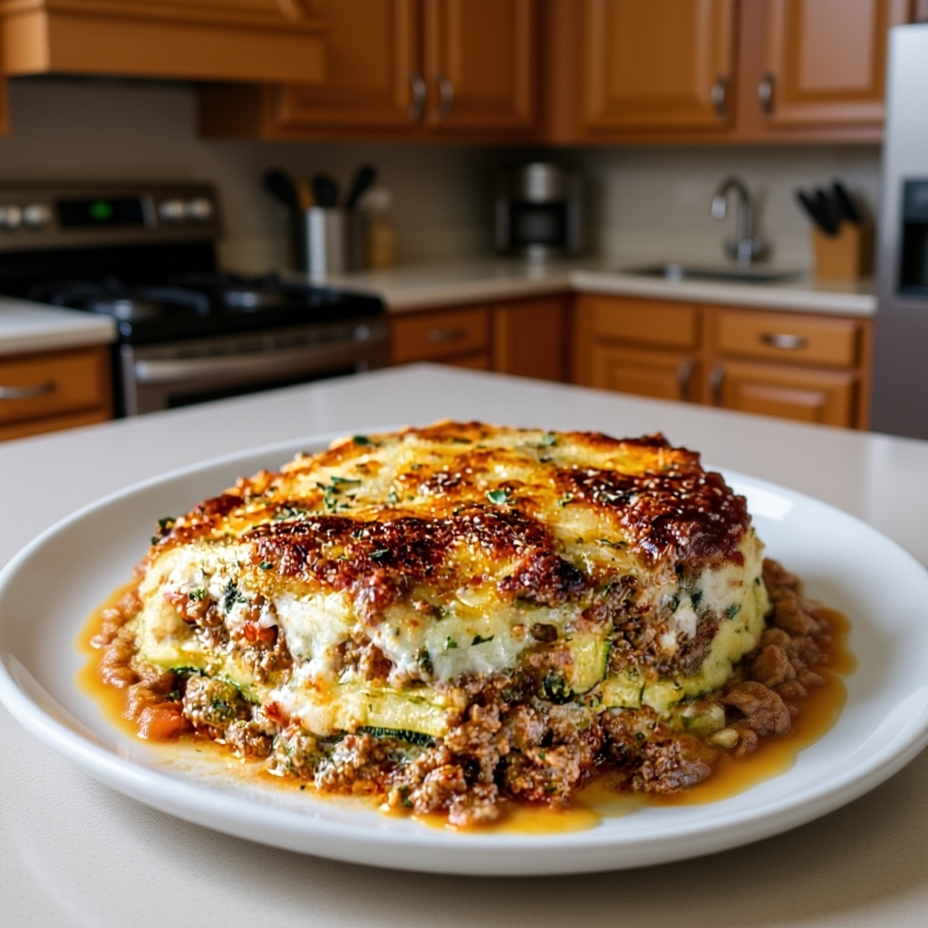 Ground beef browning in a skillet with fresh vegetables