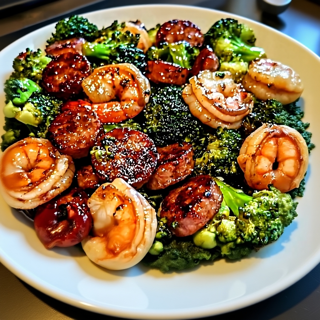 Delicious serving of Honey Garlic Shrimp and Broccoli in a white bowl