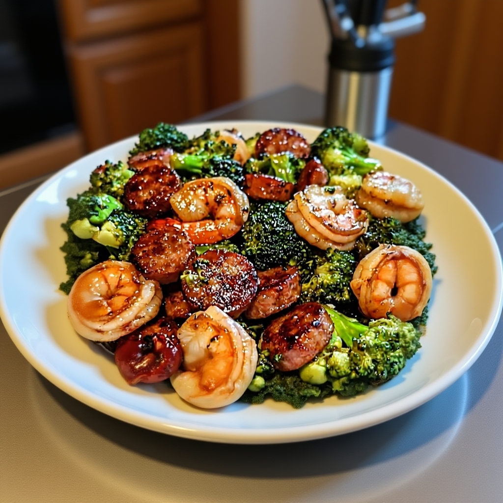 A skillet with shrimp being cooked in the honey garlic sauce