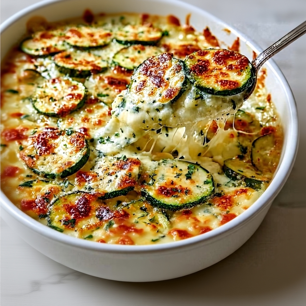 A single serving of baked zucchini and cheese ready to be eaten