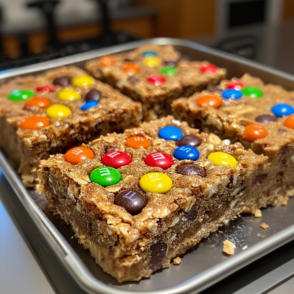 The three core ingredients for no-bake bars: a jar of creamy peanut butter, a container of old-fashioned rolled oats, and a bottle of golden honey.