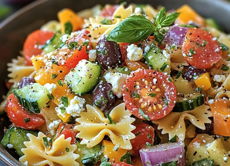 Pasta salad for the 4th of July with summer vegetables