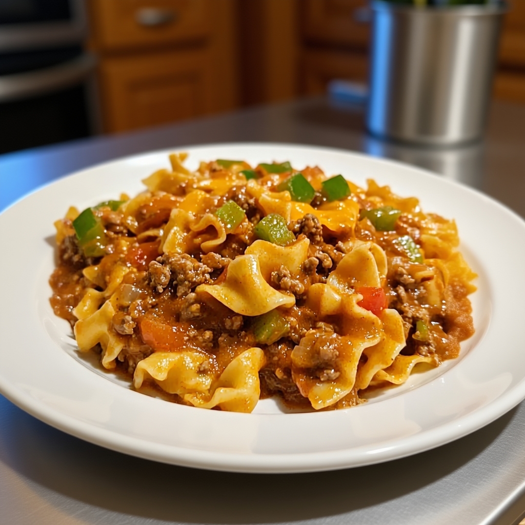The fresh ingredients for the Sloppy Joe Hamburger Casserole laid out on a table