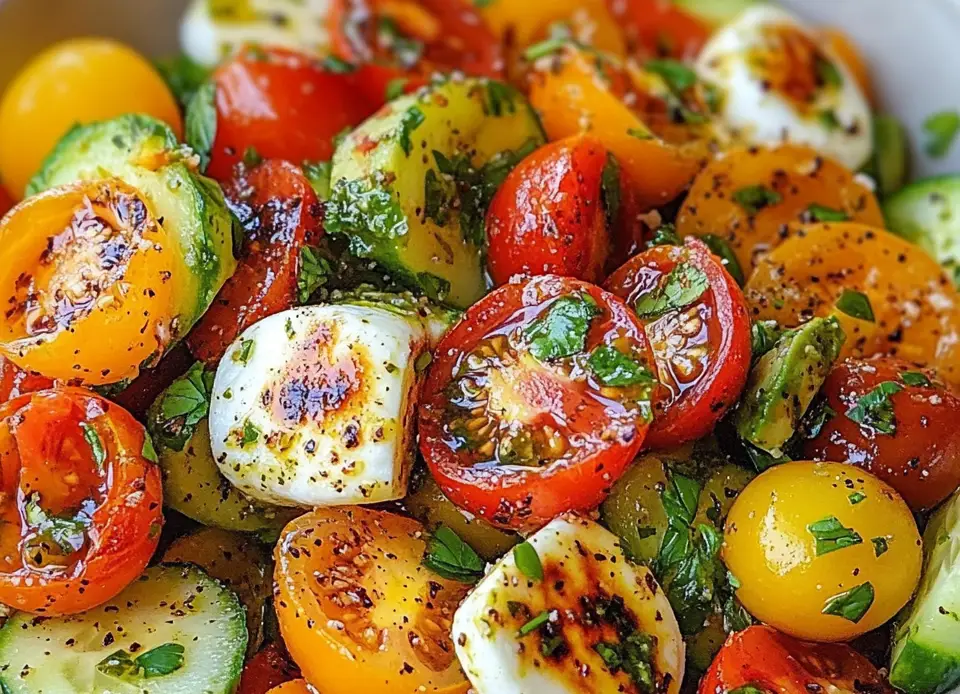 Fresh ingredients for tomato avocado mozzarella salad - summer salad recipes