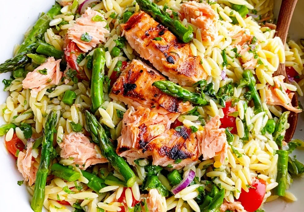 Salmon Asparagus Orzo Salad
