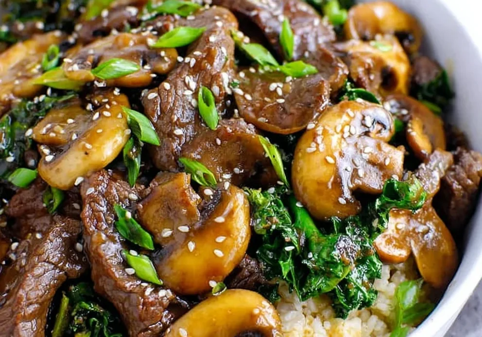 Ginger Beef, Mushroom & Kale Stir-Fry