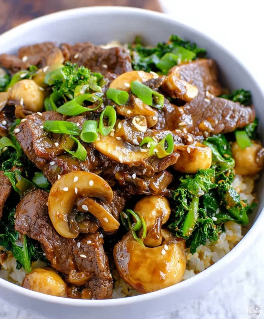 Ginger Beef, Mushroom & Kale Stir-Fry