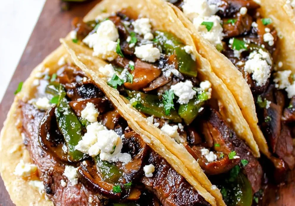 Steak, Poblano and Mushroom Tacos