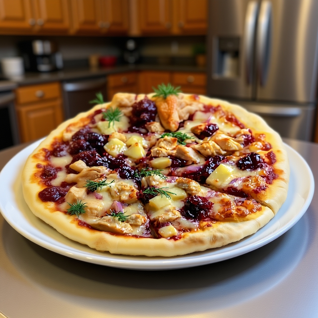 Sliced Cranberry Chicken Brie Pizza ready to eat