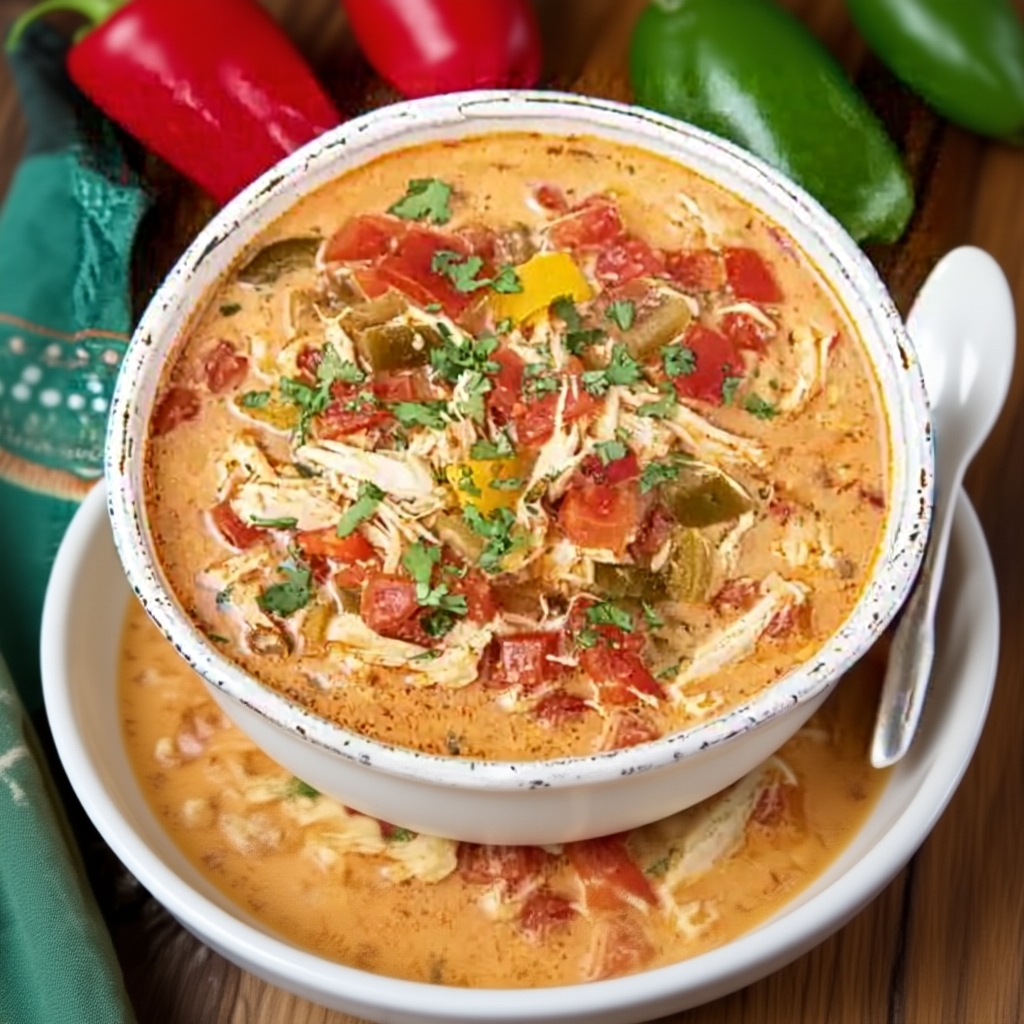 Creamy Low-Carb Chicken Fajita Soup served in a bowl with toppings