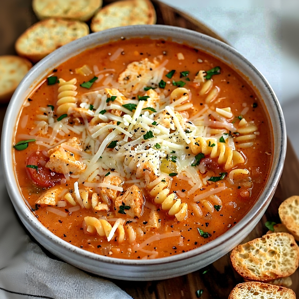 Crockpot Chicken Parmesan Soup in a bowl