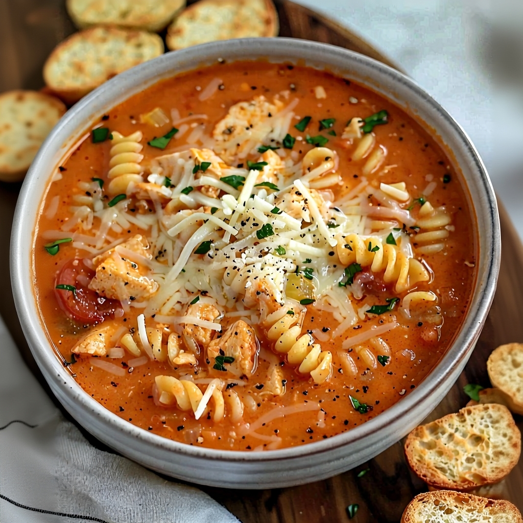 Final presentation of the Crockpot Chicken Parmesan Soup