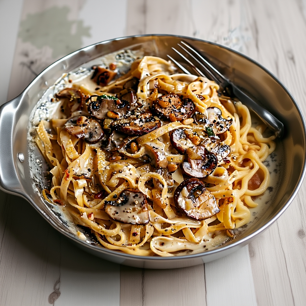 Plate of fettuccine garnished with fresh herbs