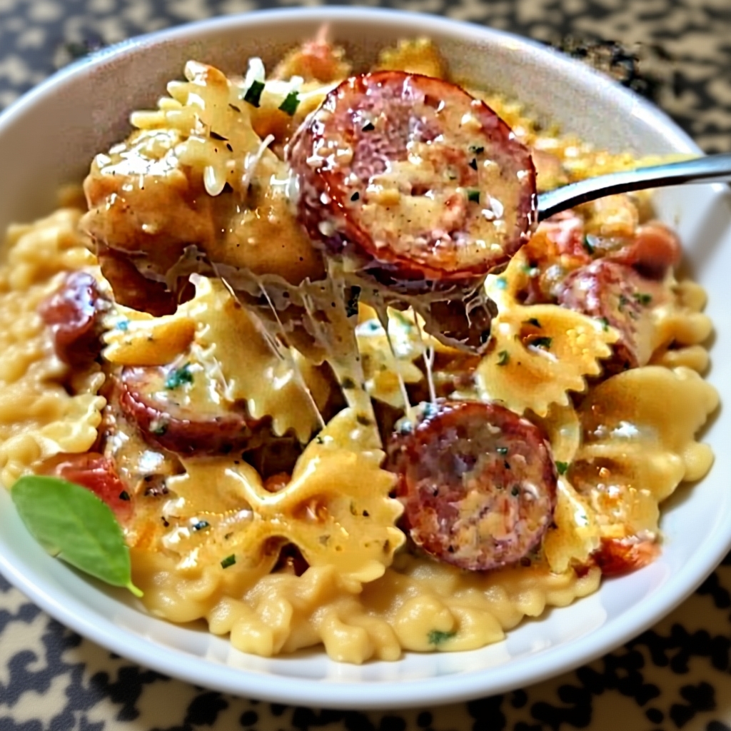 Delicious bowl of One-Pot Smoked Turkey Sausage Pasta