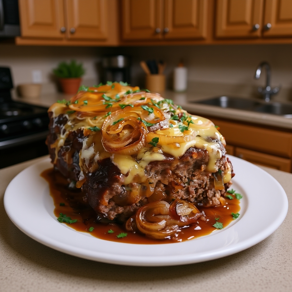 Slow Cooker French Onion Meatloaf being prepared