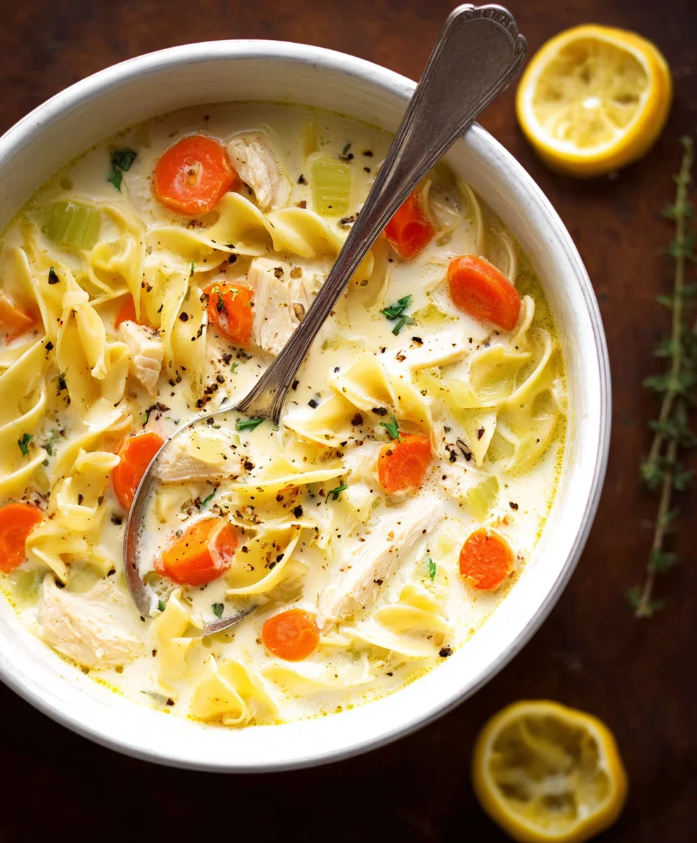 Creamy Lemon Chicken Noodle Soup