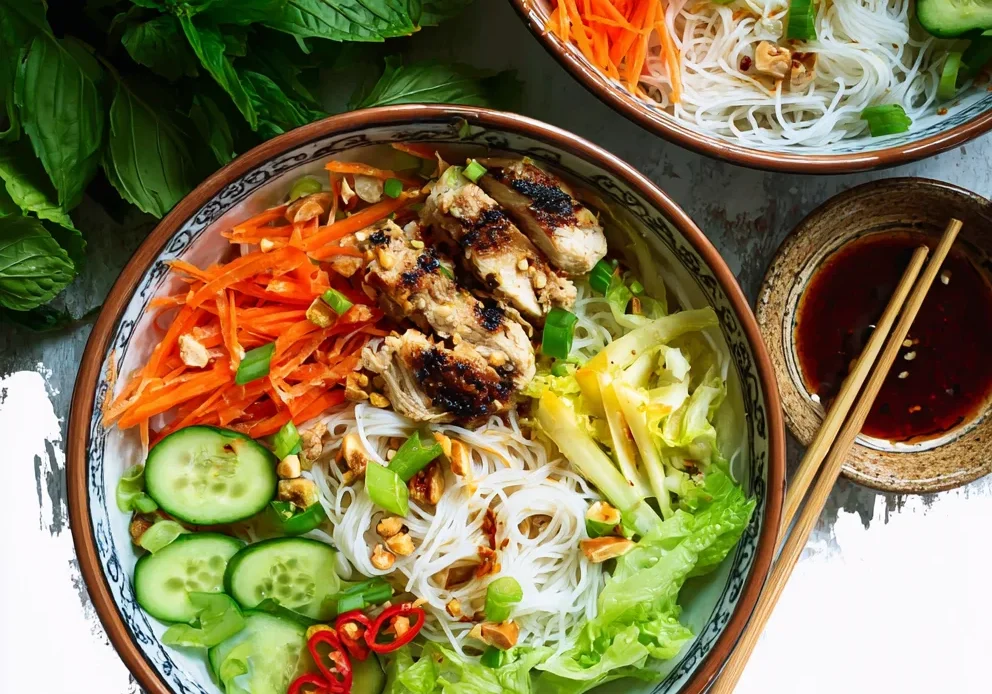 With this Vietnamese Lemongrass Chicken Noodle Bowls recipe, your kitchen becomes filled with the irresistible aroma of lemongrass and the vibrant colors of fresh vegetables.