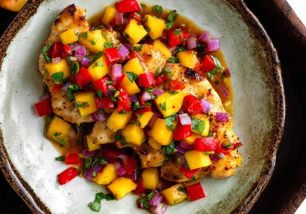 Ginger Chicken with Confetti Peach Salsa