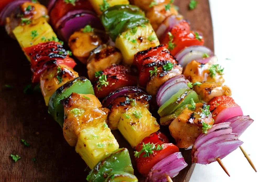 Rainbow Hawaiian Chicken Kabobs