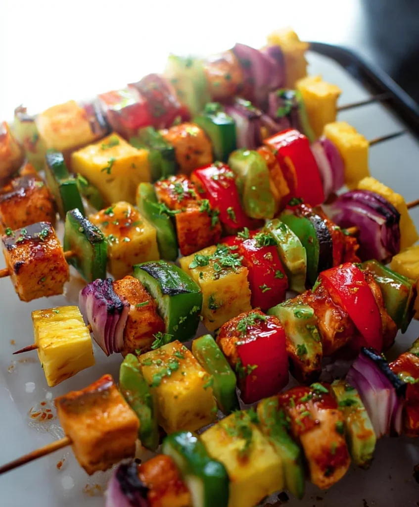 Rainbow Hawaiian Chicken Kabobs