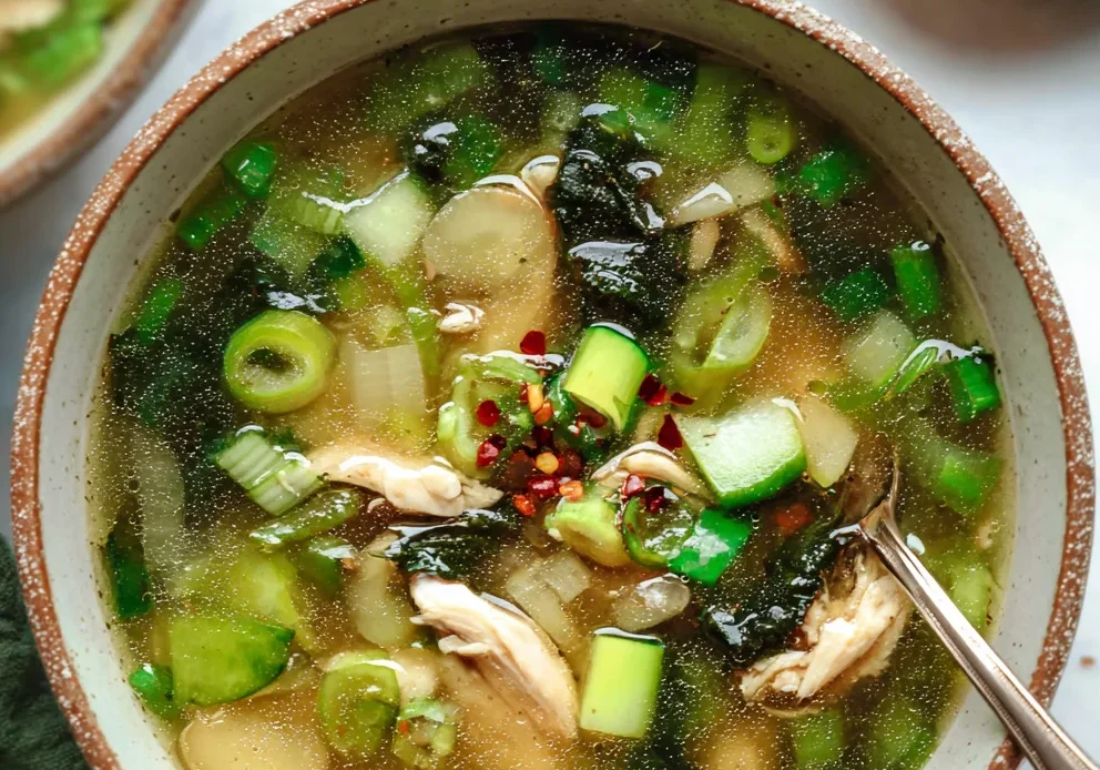 Sauté Aromatics and Mushrooms: Heat the oil in a large stockpot over medium-high heat. Add the white parts of the scallions and mushrooms. Cook for 5 minutes, stirring occasionally, until mushrooms are browned. Stir in garlic and ginger. Cook for 2 minutes, stirring often, until fragrant. Simmer the Broth: Pour in chicken stock. Add shredded chicken, bok choy, soy sauce, white pepper, and the green parts of the scallions. Stir to combine. Bring the mixture to a simmer, then reduce heat to medium-low. Cook for 5 minutes, until the bok choy is tender. Season the Soup: Stir in sesame oil. Taste and adjust seasoning with more soy sauce, sesame oil, or white pepper if needed. Serve Warm: Ladle the soup into bowls. Garnish with chili crisp, cilantro, extra scallions, and sesame seeds. Serve immediately.