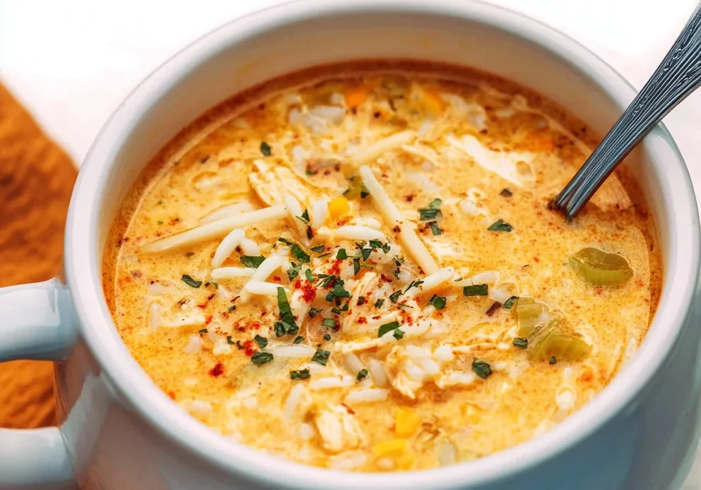 Creamy Buffalo Chicken and Rice Soup