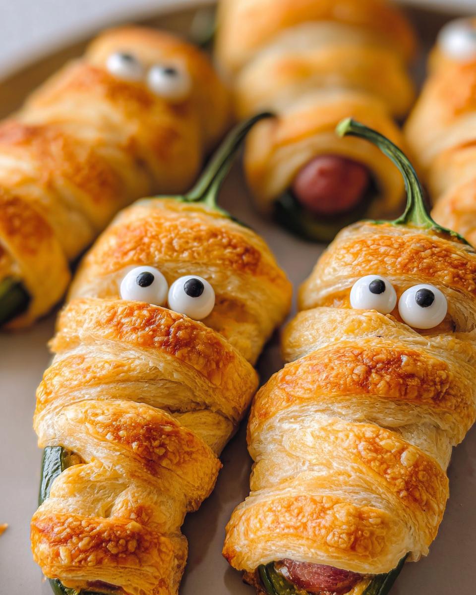 Gluten-free mummy dogs wrapped in puff pastry with googly eyes.