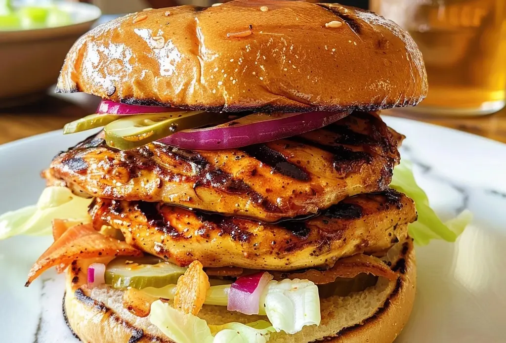Grilled Chicken Sandwich with Spicy Slaw