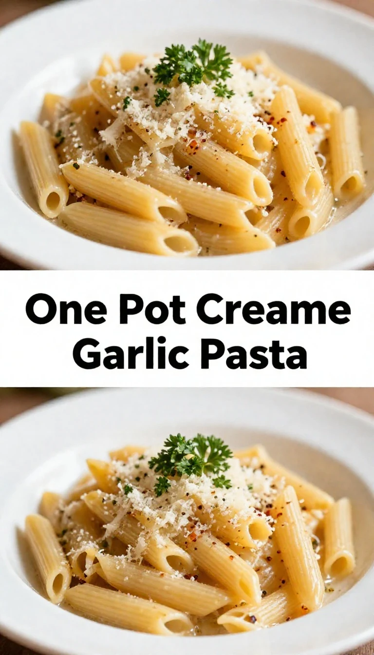 A bowl of creamy garlic pasta topped with parsley and grated cheese